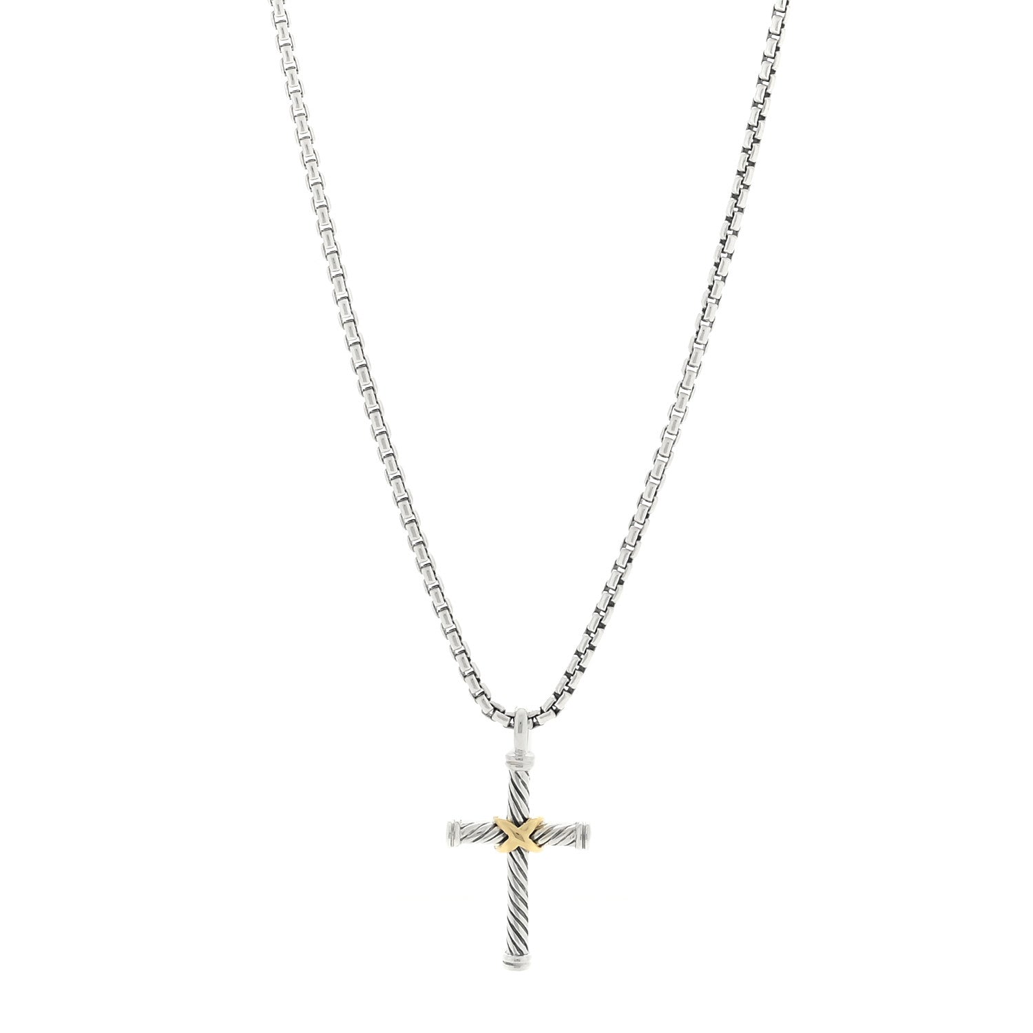 David Yurman Sterling Silver 18K Yellow Gold X Cross Necklace 1 of 4