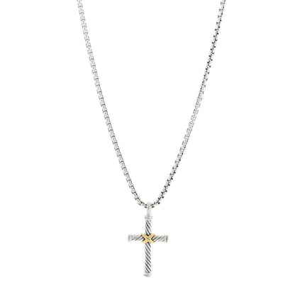 David Yurman Sterling Silver 18K Yellow Gold X Cross Necklace 1 of 4