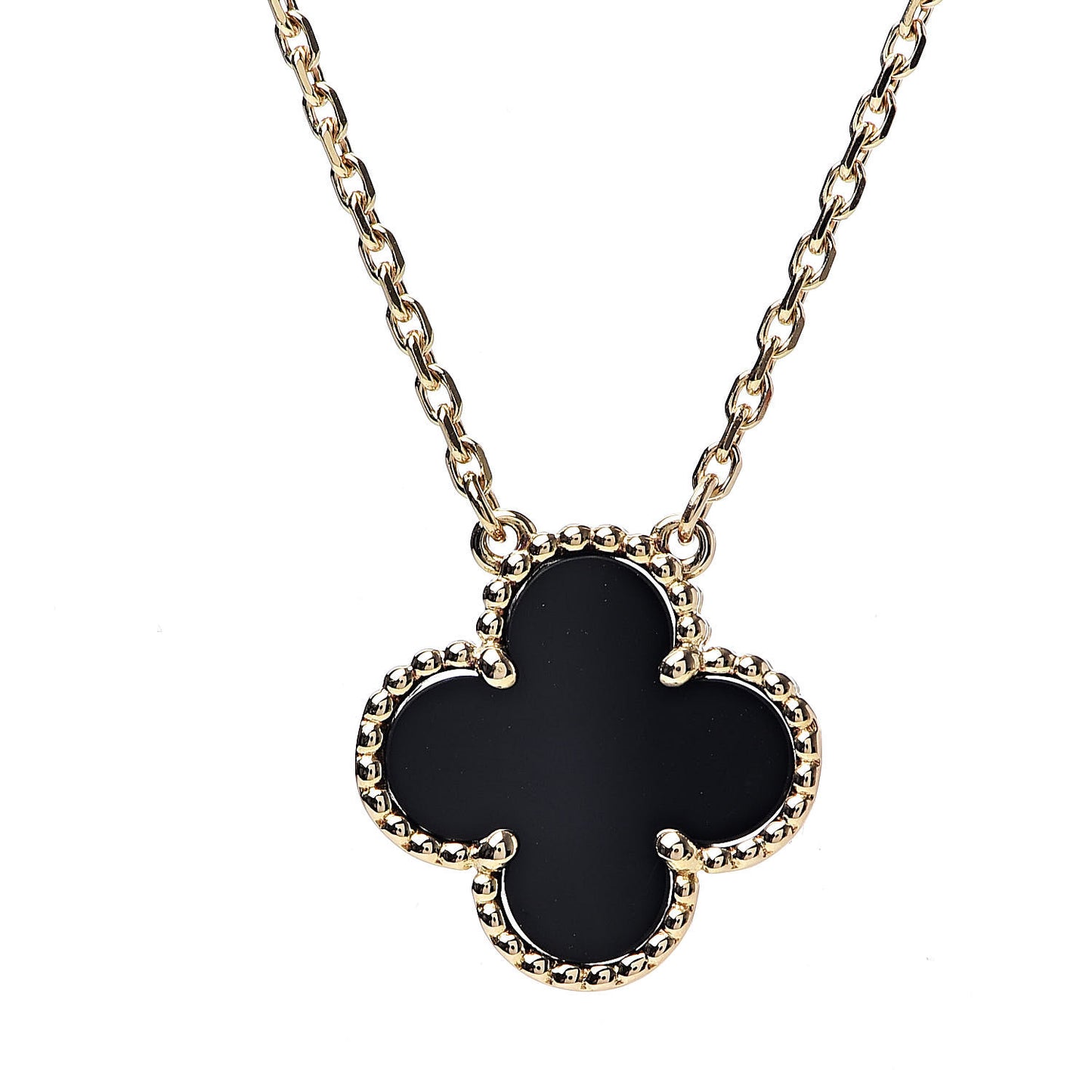 18K Yellow Gold Black Onyx Vintage Alhambra Pendant Necklace