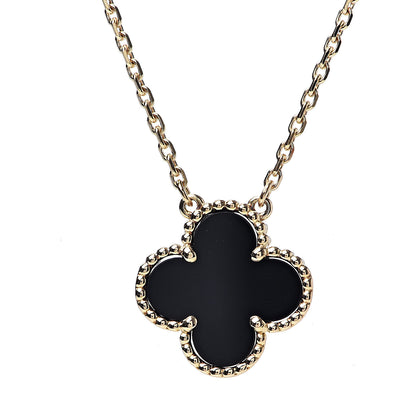 Van Cleef & Arpels 18K Yellow Gold Black Onyx Vintage Alhambra Pendant Necklace 4 of 7