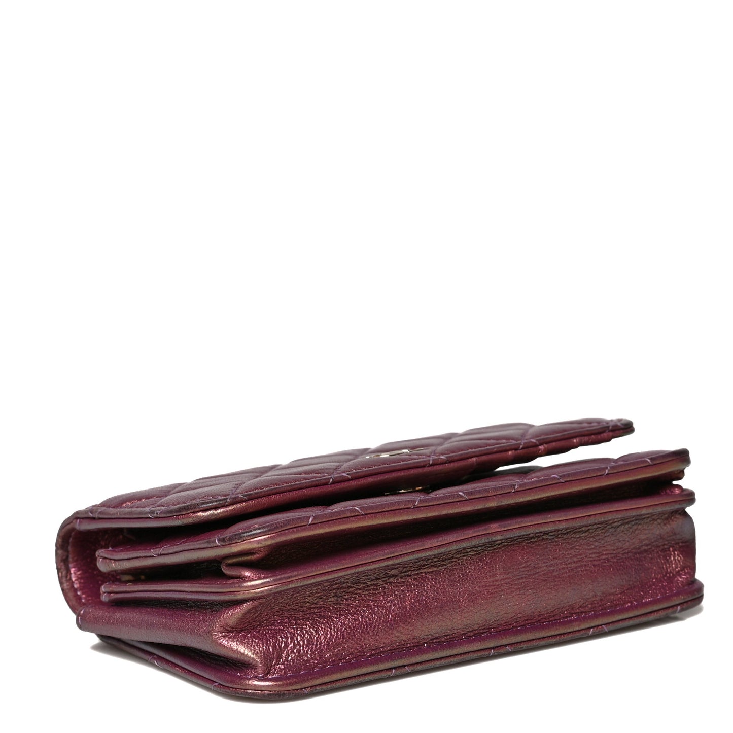 Iridescent Lambskin Quilted Mini Wallet On Chain WOC Purple