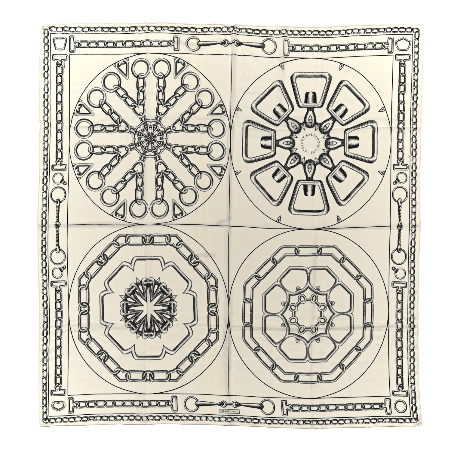 Hermes Cashmere Silk L'Effet Kaleidoscope Shawl 140 White Black 1 of 5