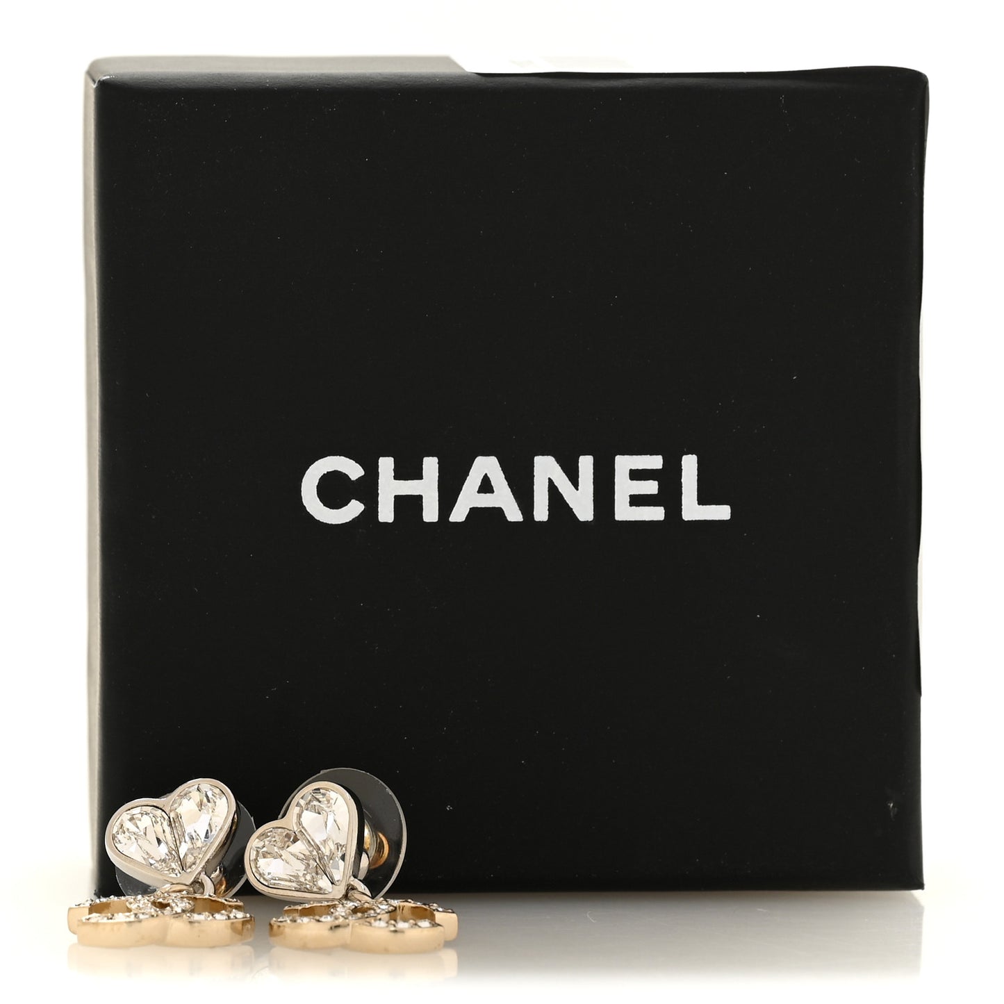 Crystal CC Heart Drop Earrings Gold Silver