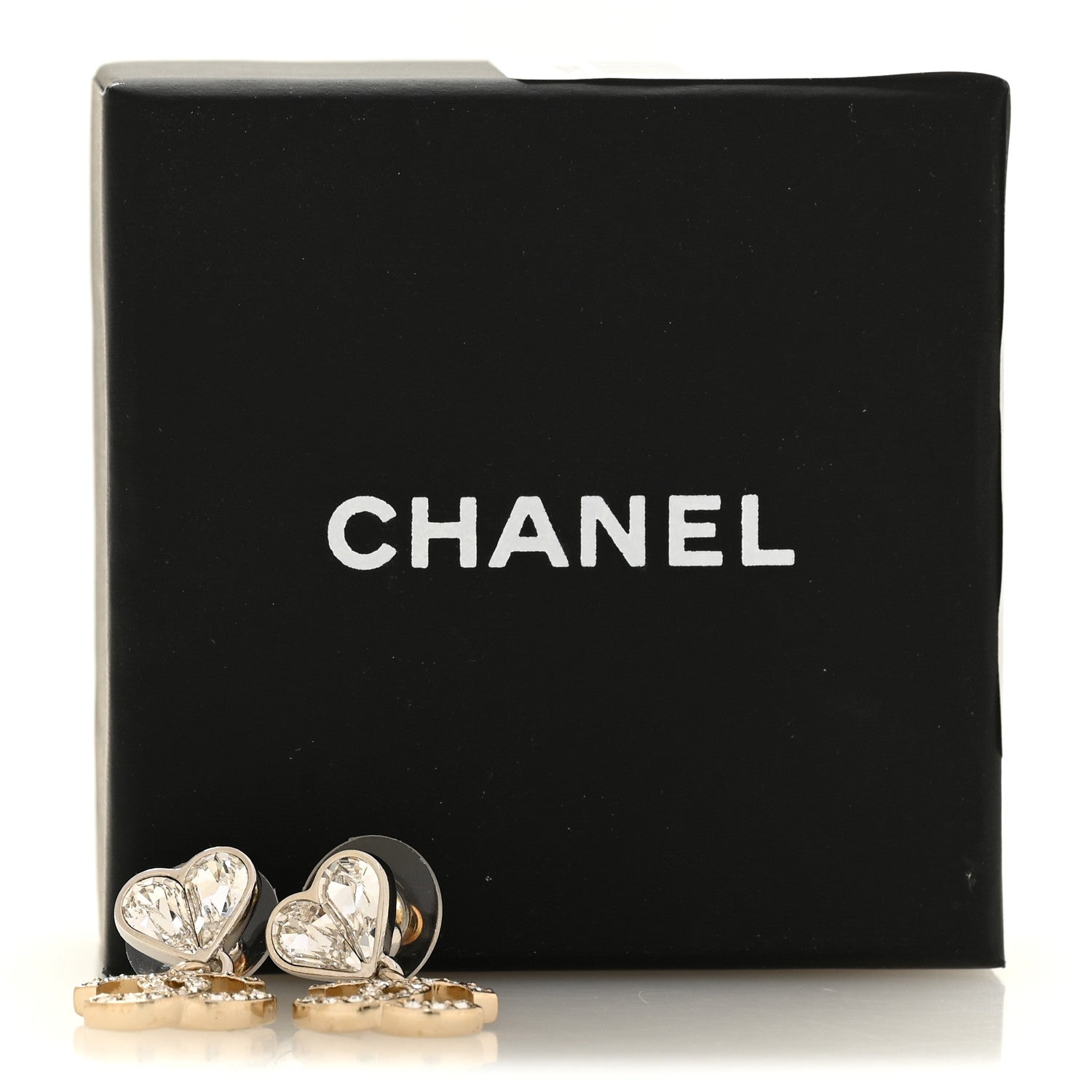 Chanel Crystal CC Heart Drop Earrings Gold Silver 5 of 5