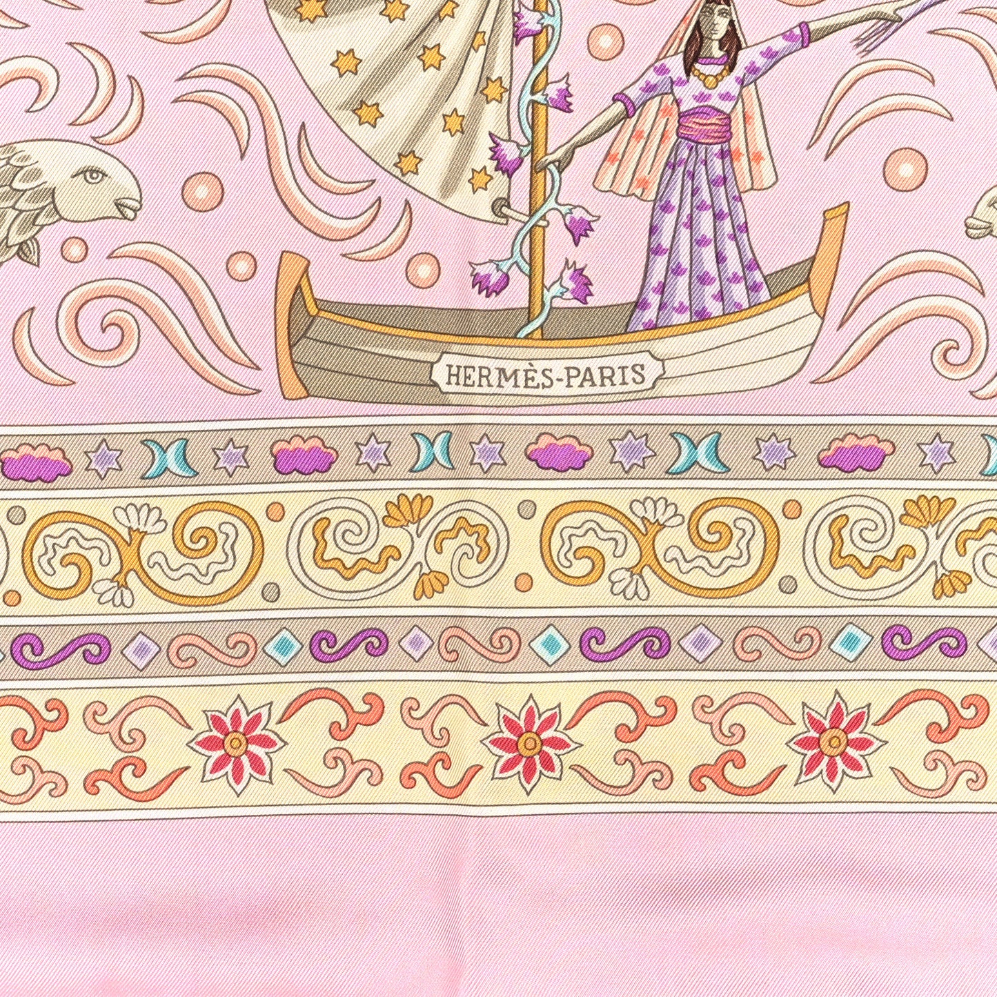 Silk Peuple du Vent Scarf 90 Rose Turquoise Clair Violine