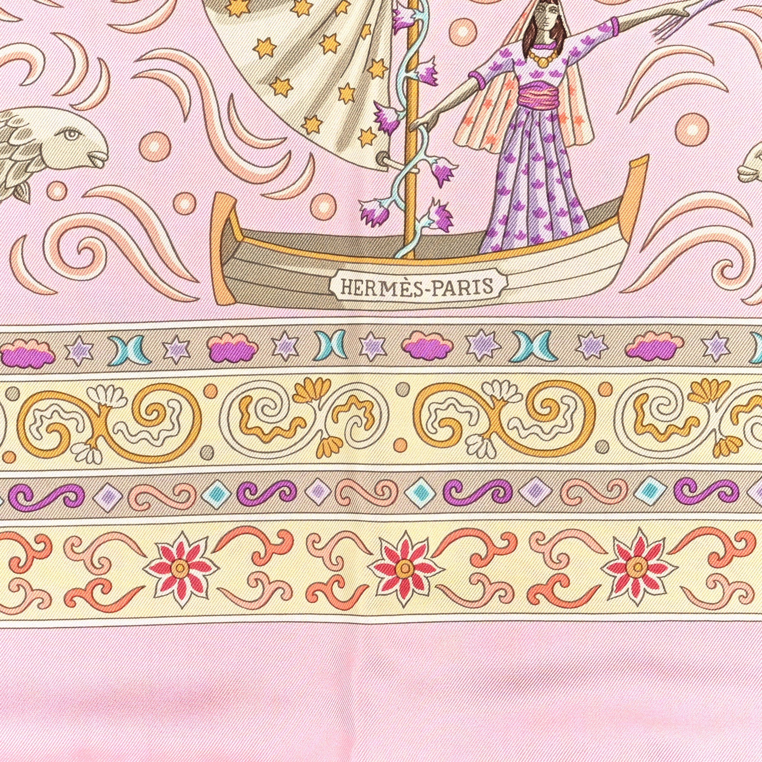 Hermes Silk Peuple du Vent Scarf 90 Rose Turquoise Clair Violine 2 of 3