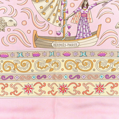 Hermes Silk Peuple du Vent Scarf 90 Rose Turquoise Clair Violine 2 of 3