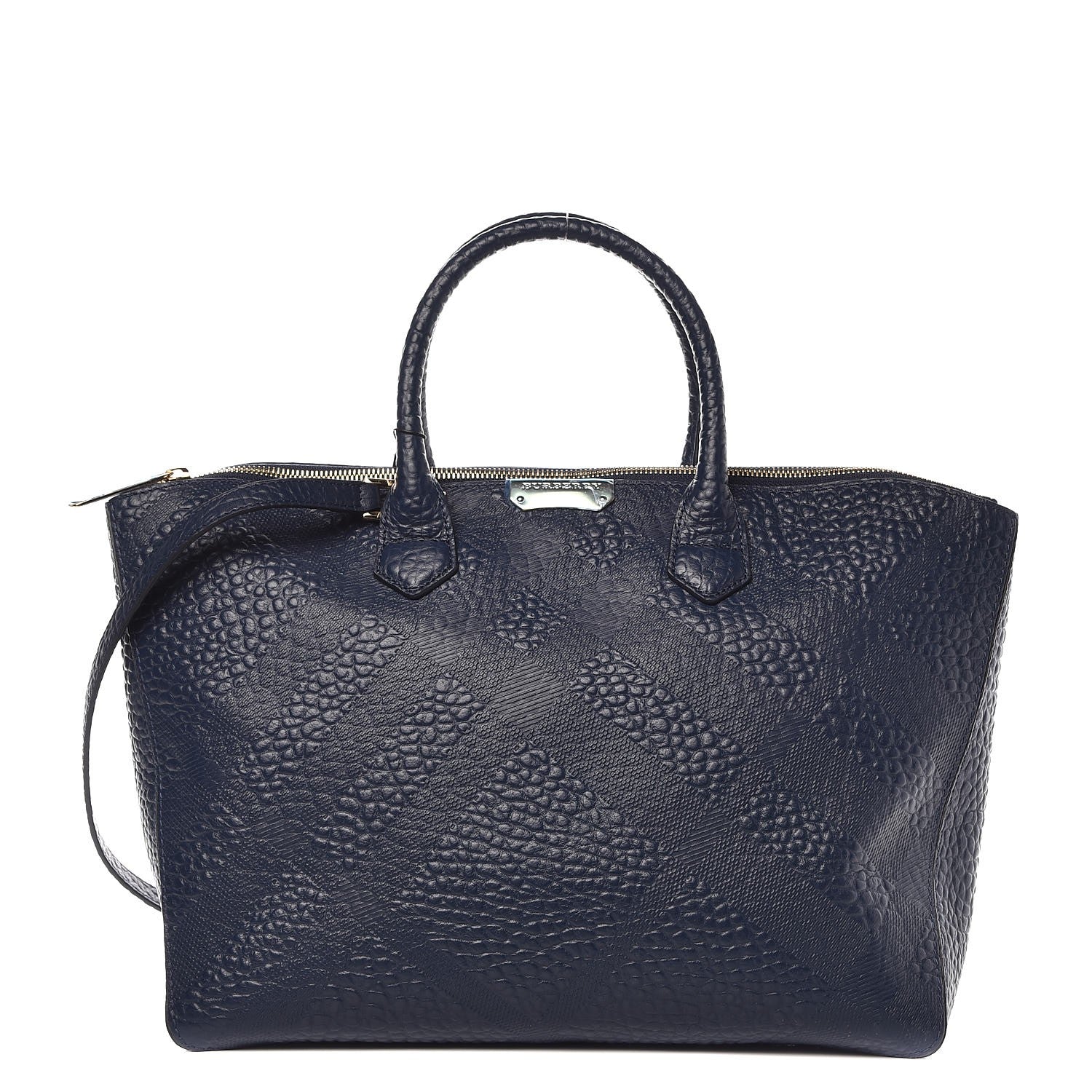 Burberry Heritage Grain Check Embossed Medium Dewsbury Tote Blue Carbon 1 of 9
