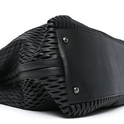 Chanel Calfskin Laser Cut Perforated CC Tote Black 9 of 10