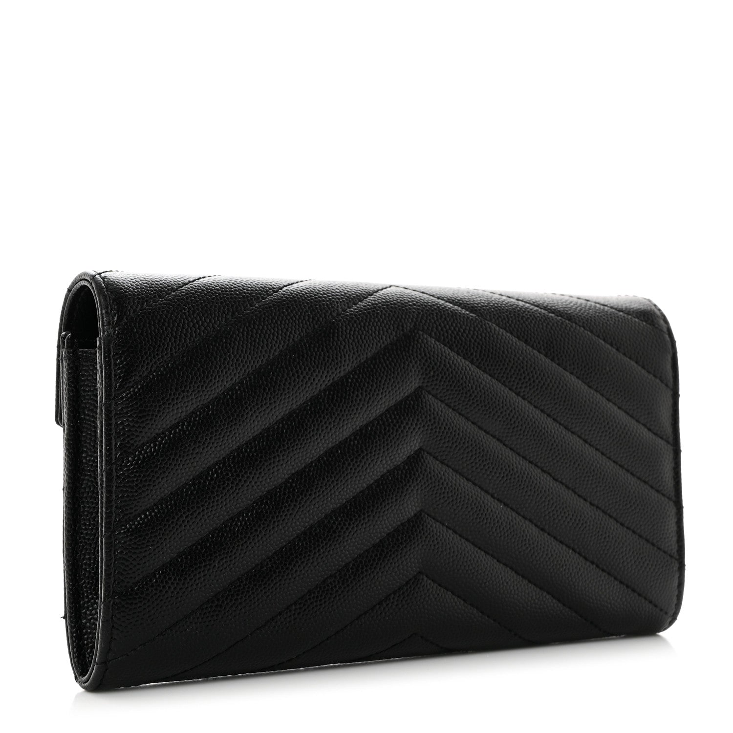 Saint Laurent Grain De Poudre Matelasse Chevron Monogram Flap Wallet Black 3 of 9