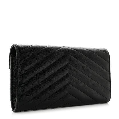 Saint Laurent Grain De Poudre Matelasse Chevron Monogram Flap Wallet Black 3 of 9