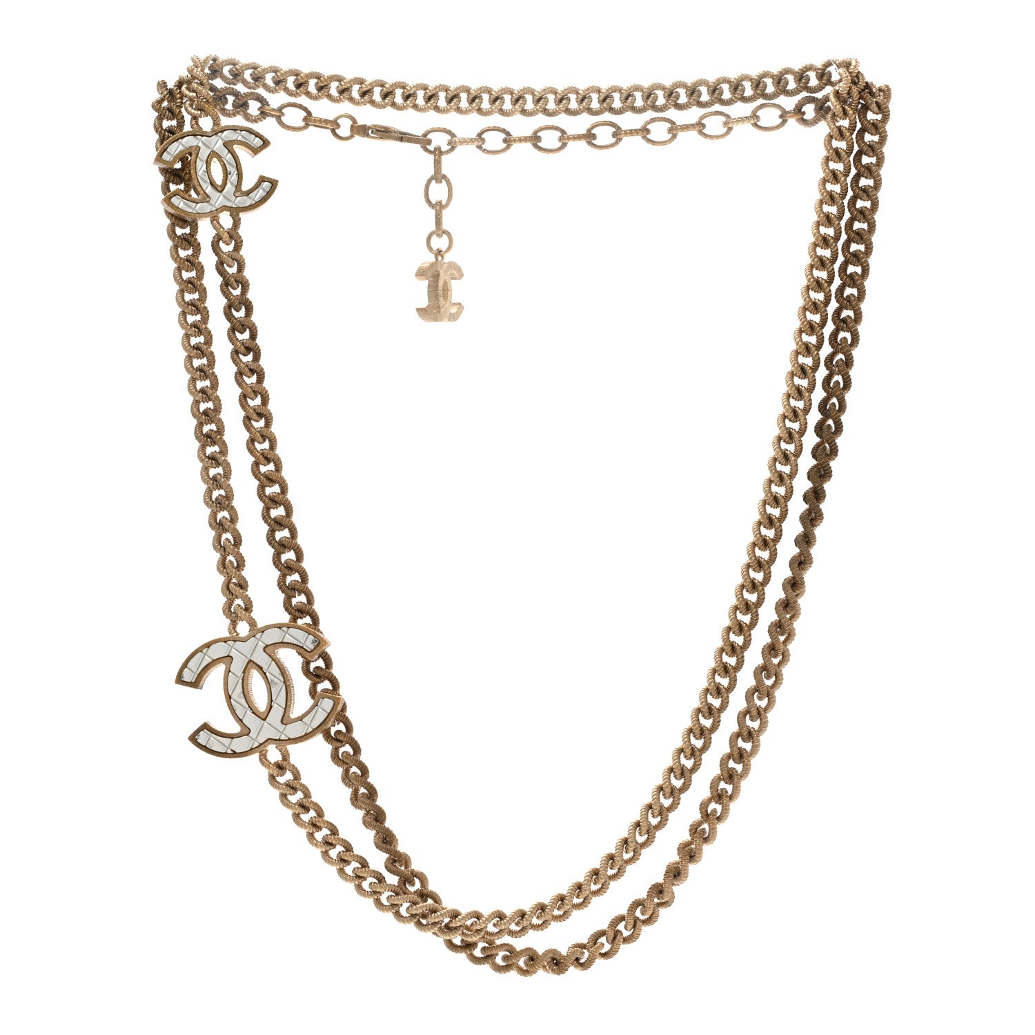 Chanel Metal Quilted CC Long Chain Necklace Gold Pearly White 3 of 7