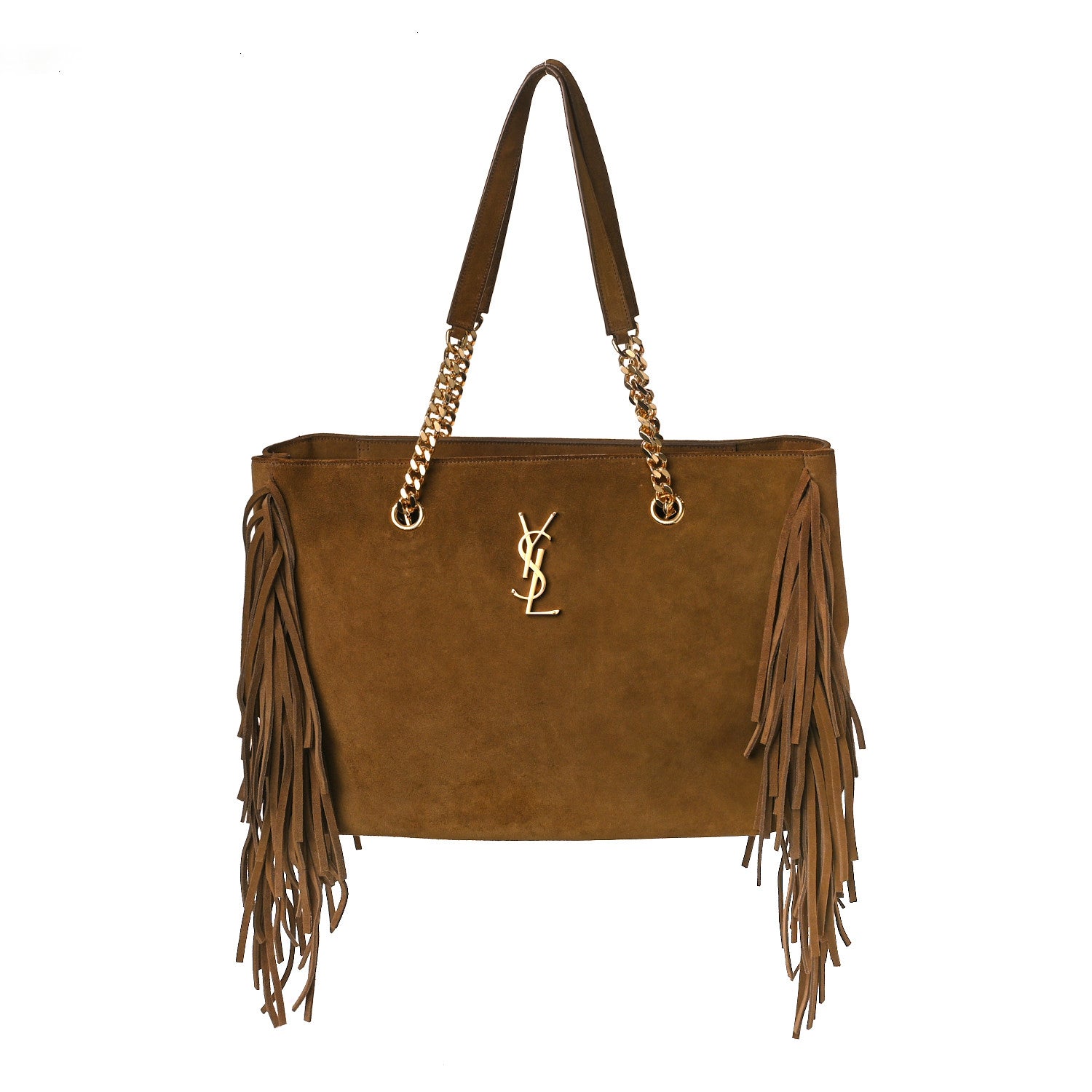 Saint Laurent Suede Fringe Monogram Shopping Tote Light Ochre 1 of 12