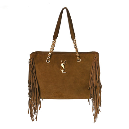 Saint Laurent Suede Fringe Monogram Shopping Tote Light Ochre 1 of 12