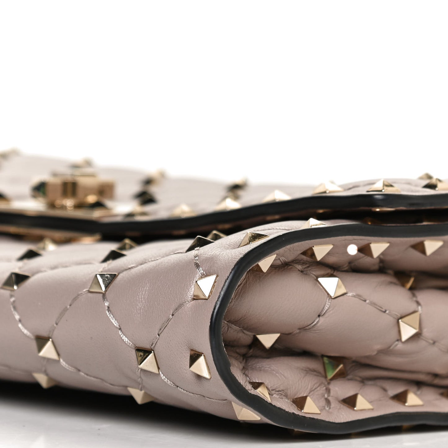Lambskin Rockstud Spike Wallet on Chain Poudre