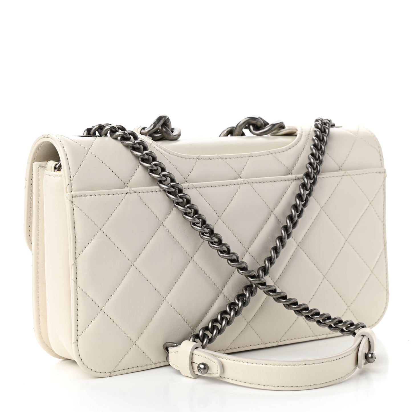Glazed Calfskin Medium Perfect Edge Flap White