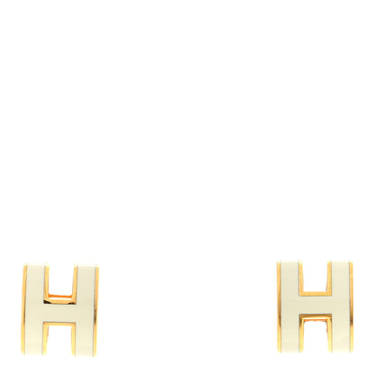 Hermes Gold Lacquered Mini Pop H Earrings White 1 of 4