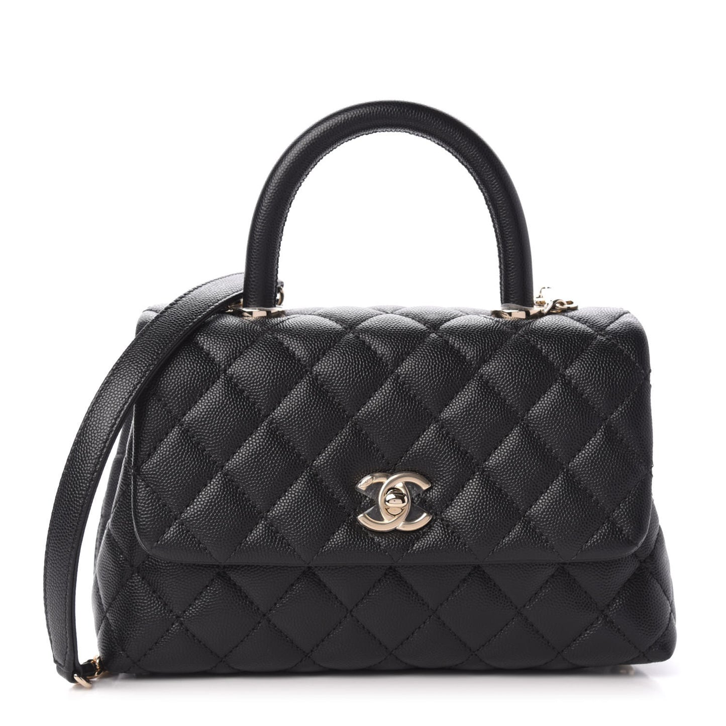 Caviar Quilted Mini Coco Handle Flap Black