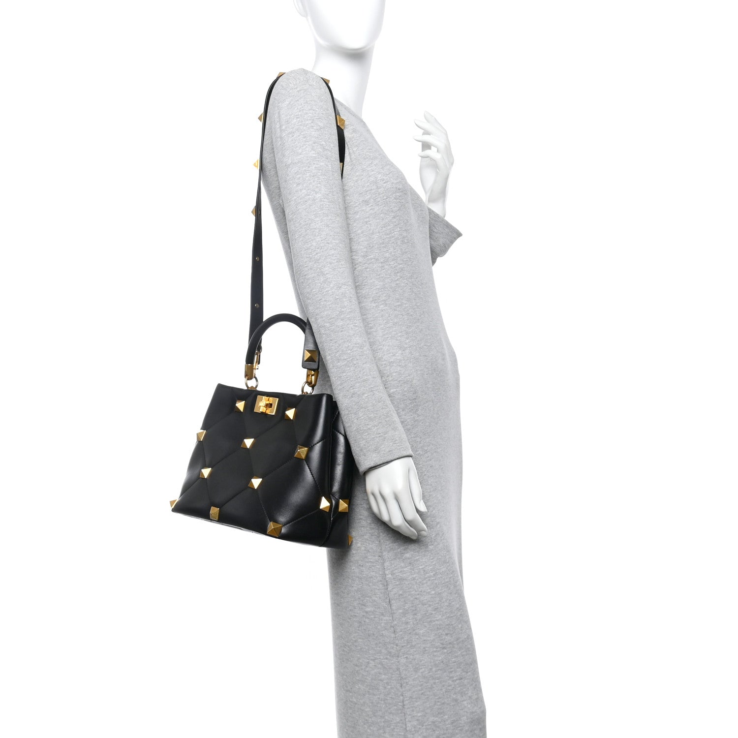 Valentino Garavani Nappa Roman Stud The Handle Bag Black 2 of 9