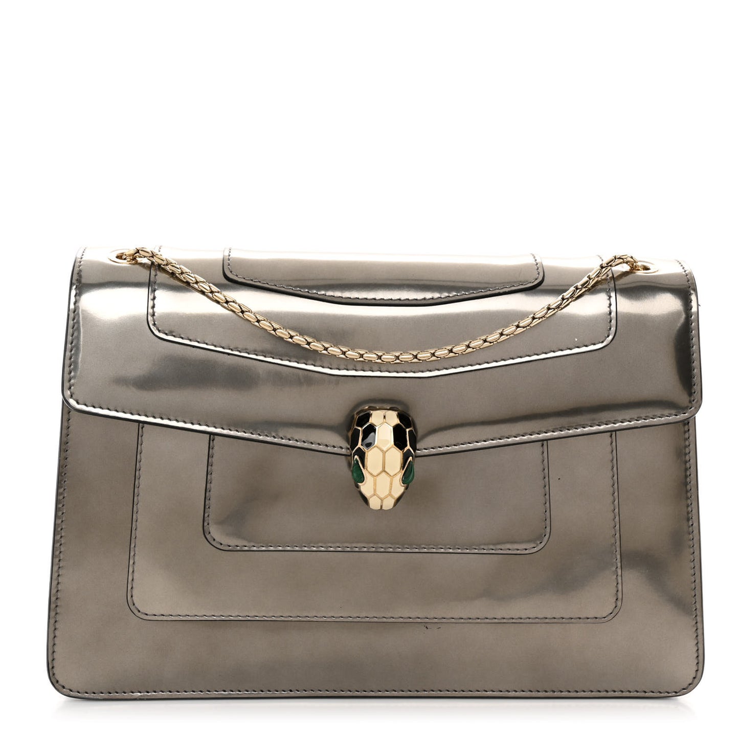 Metallic Calfskin Serpenti Forever Crossbody Bag Silver