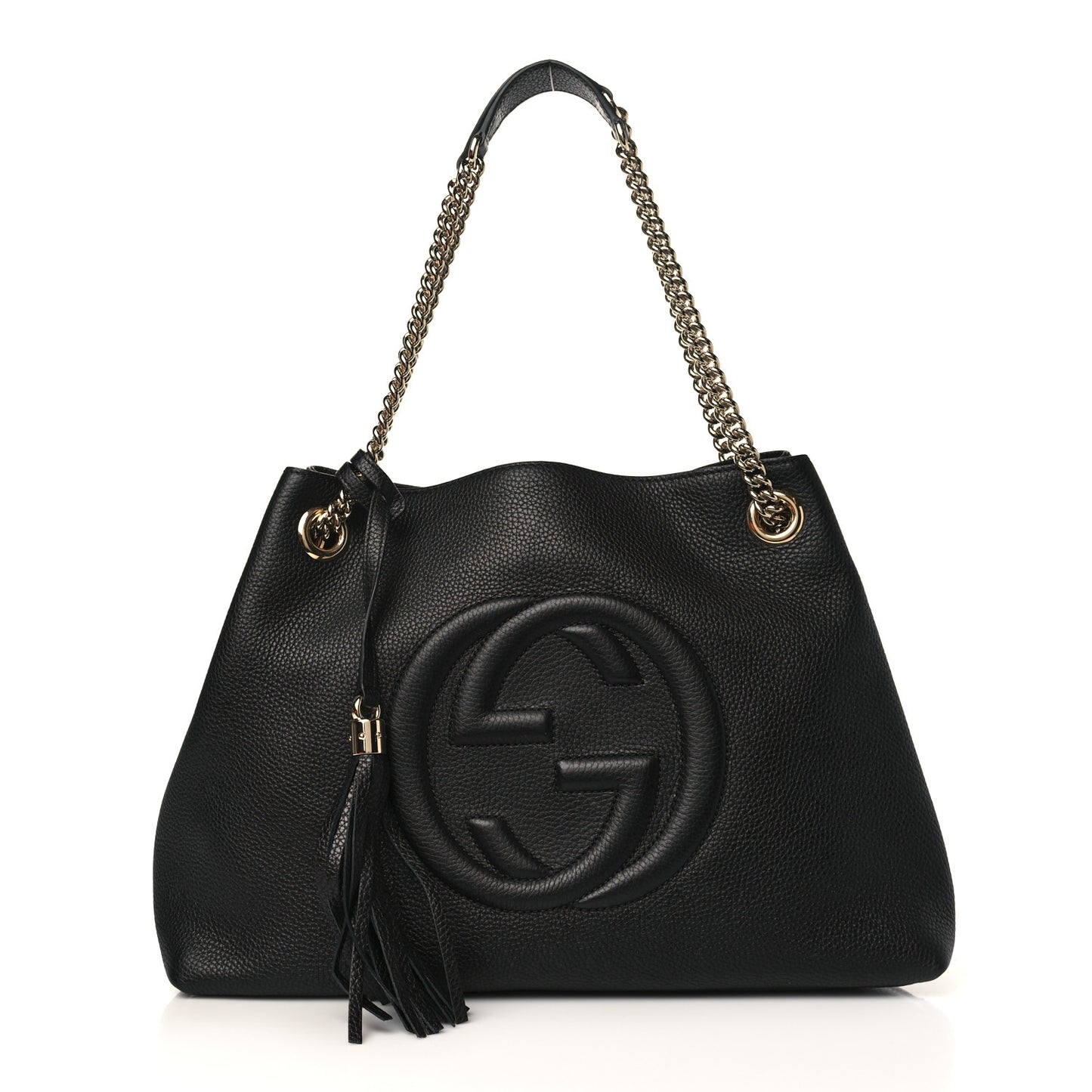 Pebbled Calfskin Medium Soho Chain Shoulder Bag Black