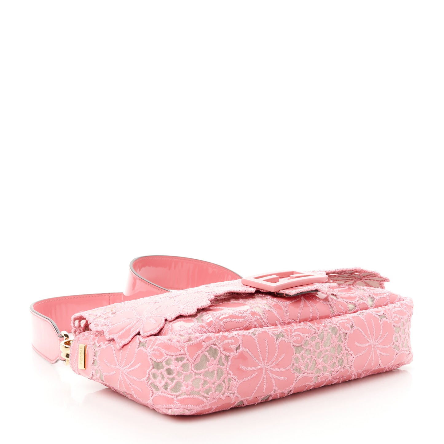 Mesh Patent Floral Embroidered Monochrome Baguette Pink
