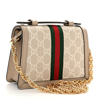 Gucci GG Supreme Monogram Textured Dollar Calfskin Web Mini Ophidia Padlock Top Handle Chain Shoulder Bag Beige Mystic White Oatmeal 3 of 9