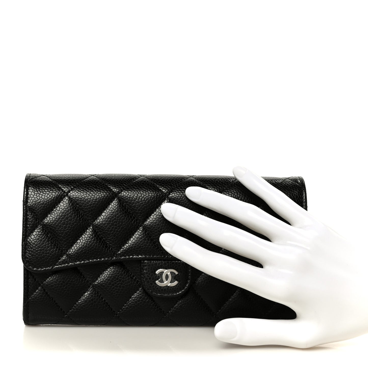 Caviar Quilted Large Gusset Flap Wallet Black