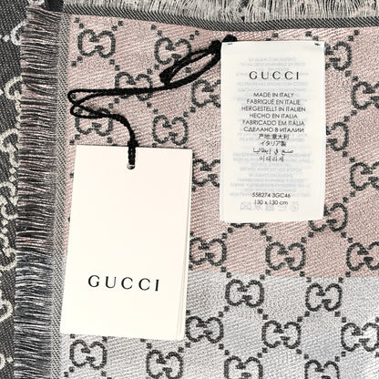 Gucci Viscose Cotton Silk Jacquard GG Monogram Shiny Summer Square Shawl Lead Multicolor 6 of 6