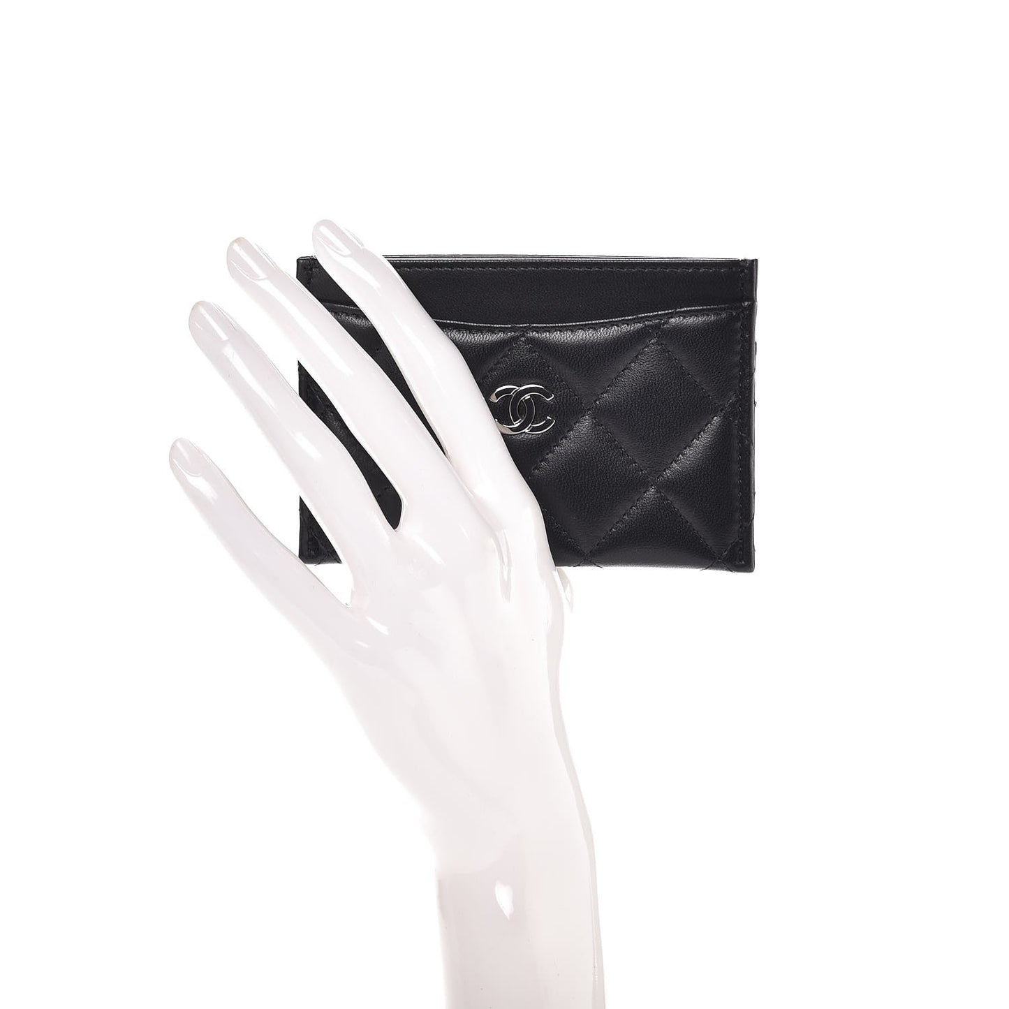 Lambskin Quilted Card Holder Black