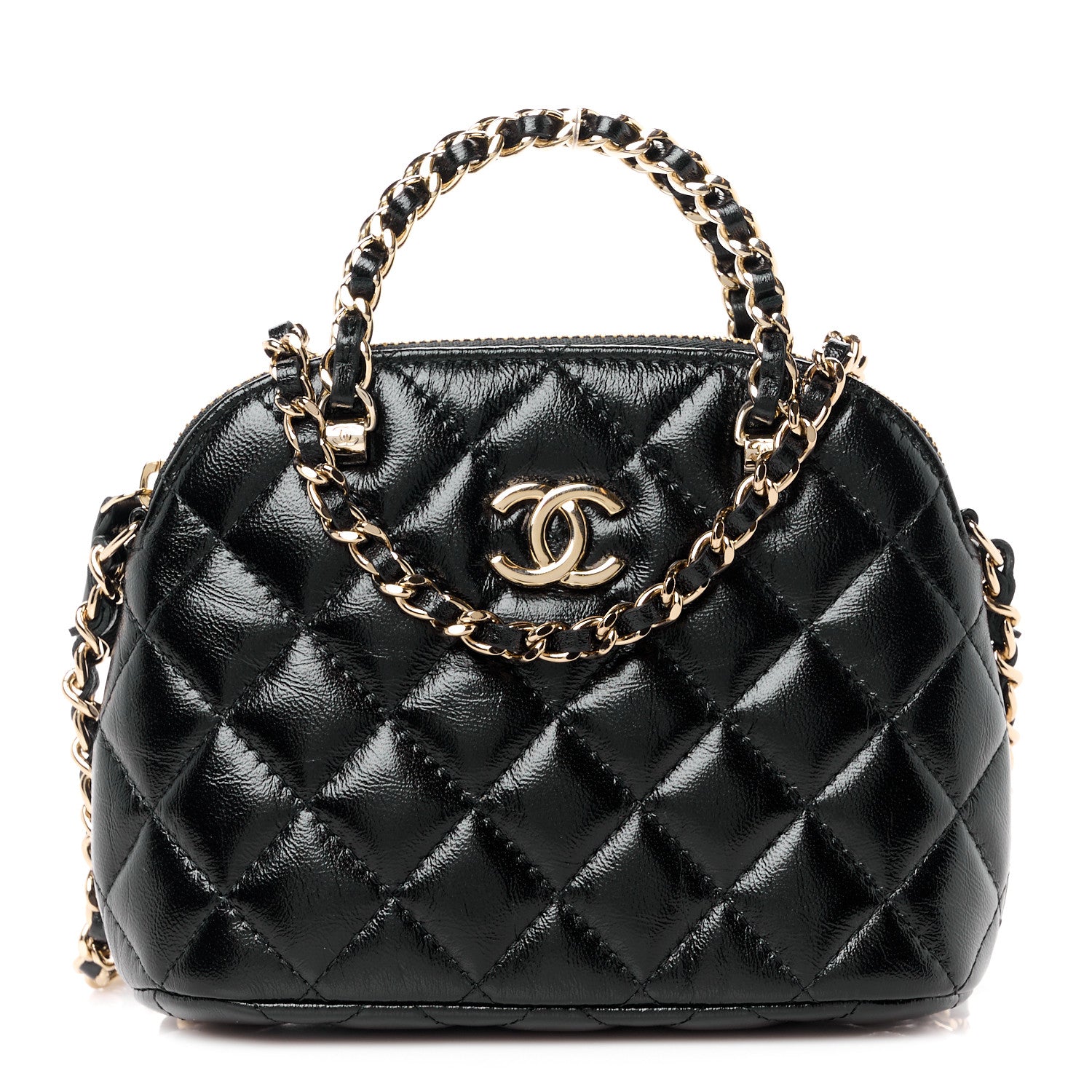 Chanel Shiny Lambskin Quilted Shiny Coco Clutch With Chain Black 1 of 11