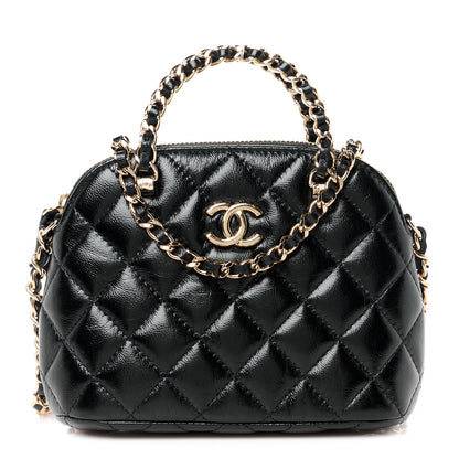 Chanel Shiny Lambskin Quilted Shiny Coco Clutch With Chain Black 1 of 11