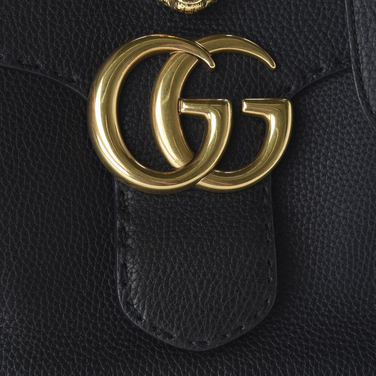 Calfskin Feline Medium GG Marmont Top Handle Bag Black