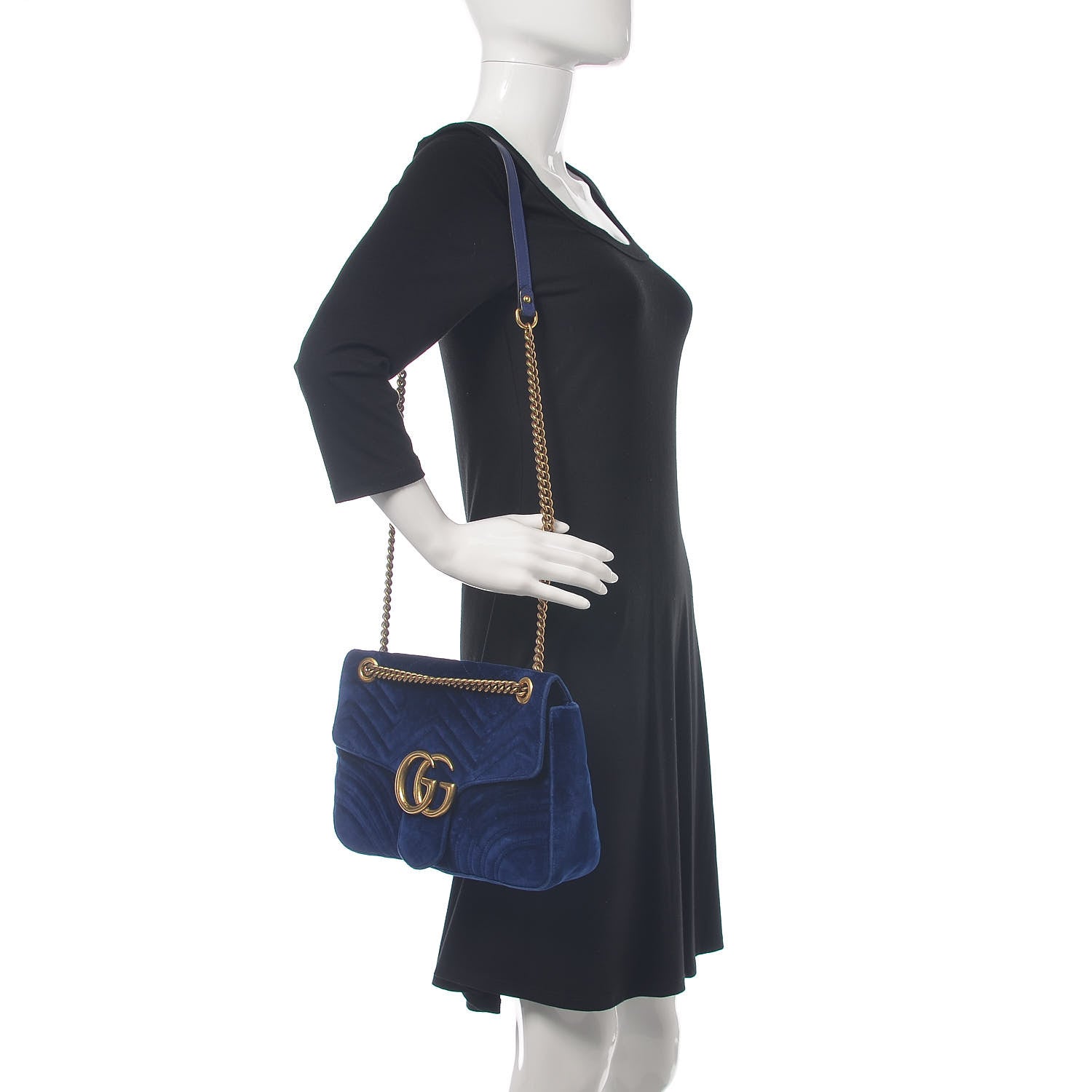 Gucci Velvet Matelasse Medium GG Marmont Shoulder Bag Cobalt Blue 2 of 18