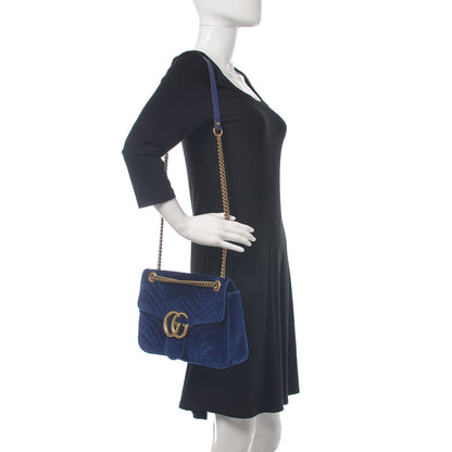 Gucci Velvet Matelasse Medium GG Marmont Shoulder Bag Cobalt Blue 2 of 18