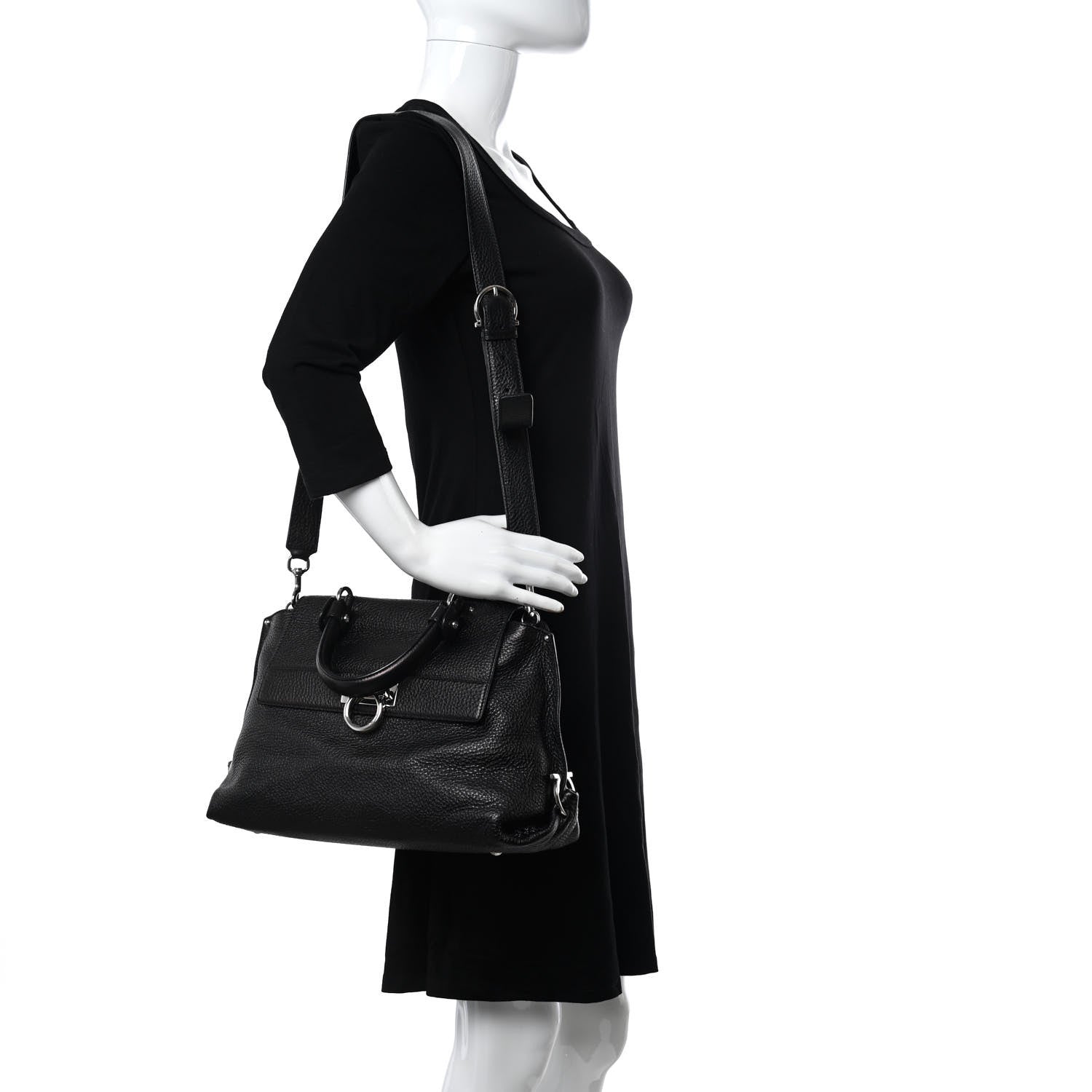 Salvatore Ferragamo Grained Calfskin Sofia Satchel Black 2 of 12