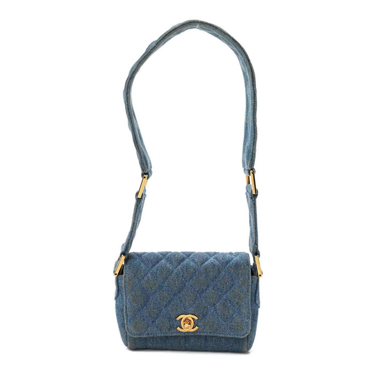 Denim Quilted Mini Flap Blue
