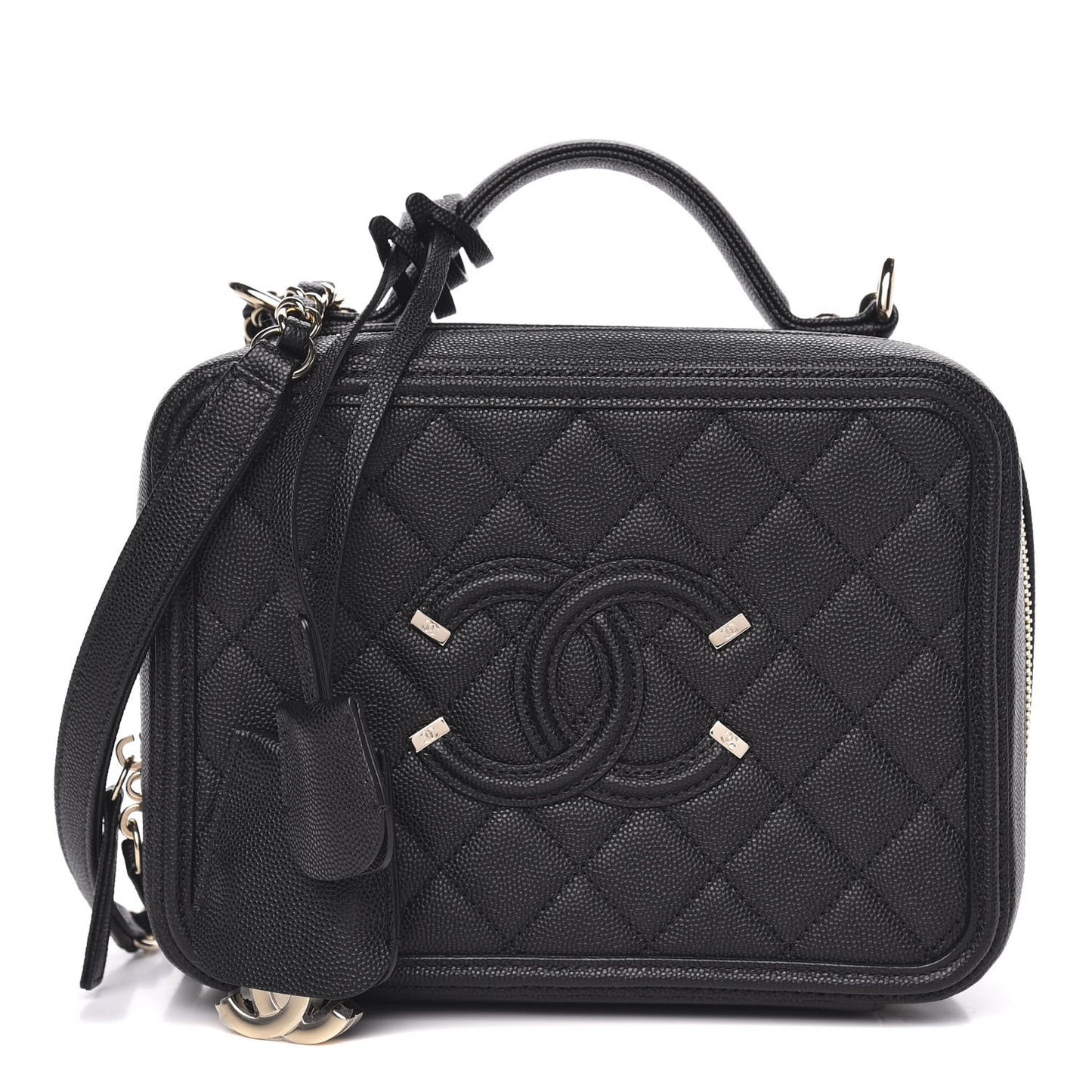 Caviar Quilted Medium CC Filigree Vanity Case Black