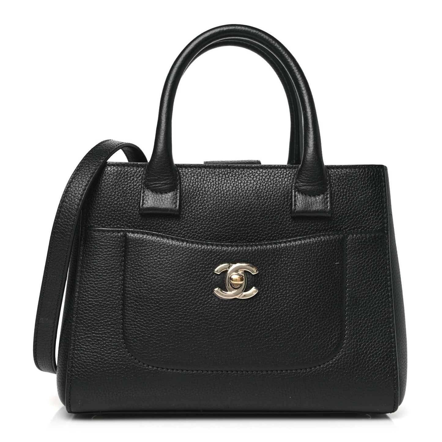 Grained Calfskin Mini Neo Executive Shopper Tote Black