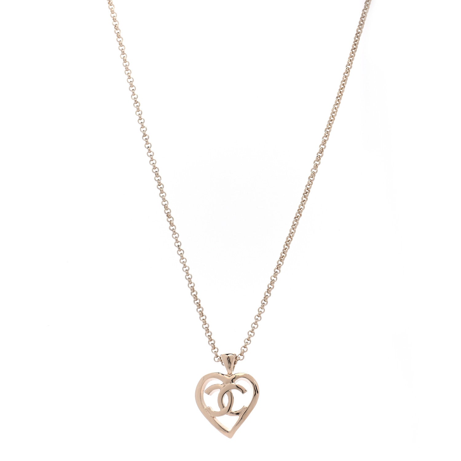 Chanel CC Heart Chain Pendant Necklace Gold 1 of 5