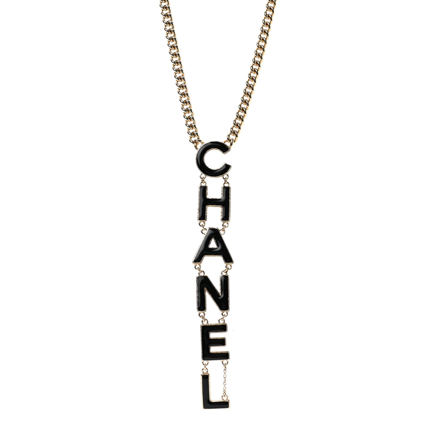 Enamel Logo Chain Necklace Black Gold