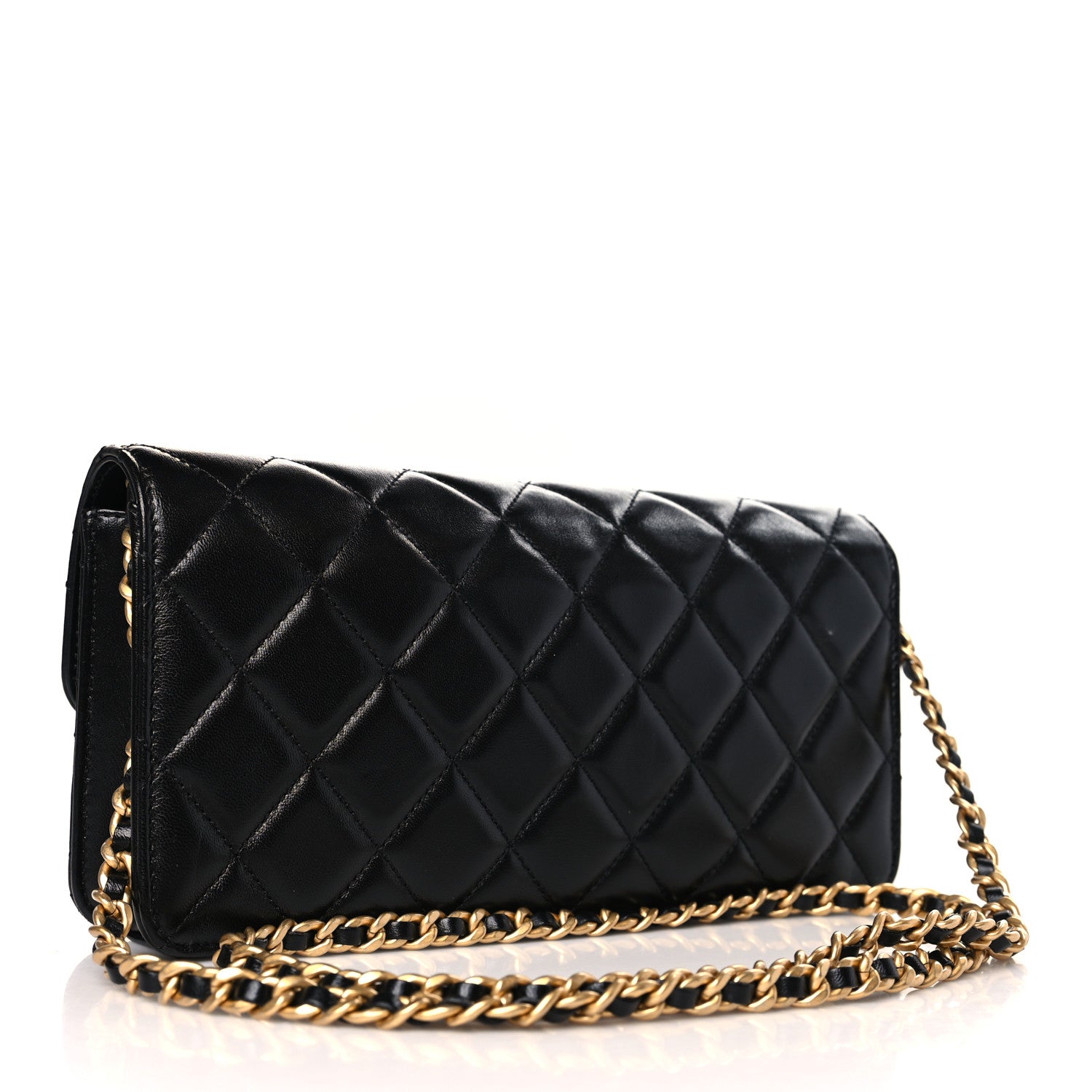 Chanel Shiny Lambskin Quilted Flap Clutch Bag Black 3 of 9