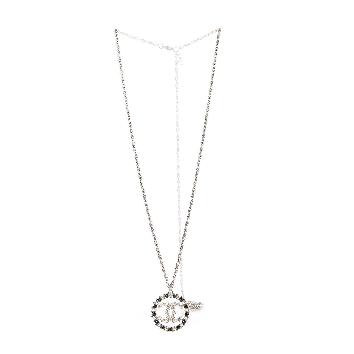 Chanel Pearl Bead CC Medallion Necklace Gold Pearly White Black 3 of 6