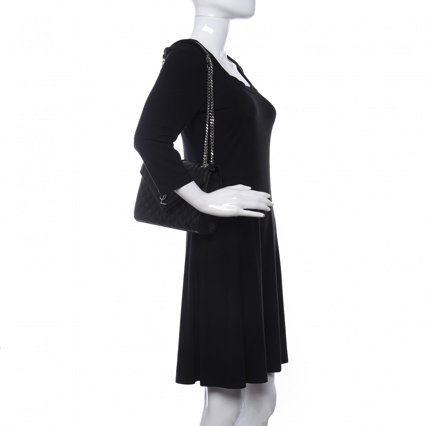 Grain De Poudre Textured Mixed Matelasse Triquilt Medium Monogram Satchel Black