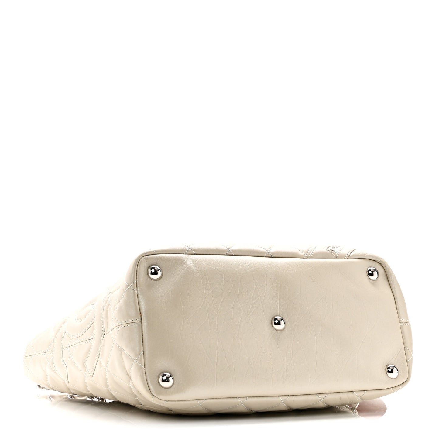 Iridescent Aged Calfskin Quilted Large Cotton Club Tote Pearl