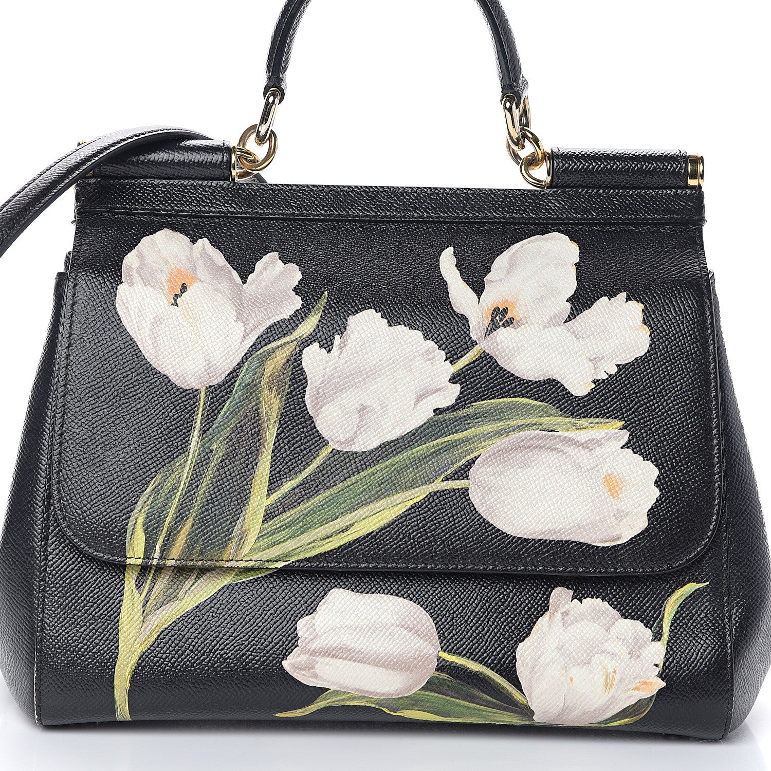 Dolce & Gabbana Dauphine Tulip Print Medium Miss Sicily Satchel Black 6 of 8