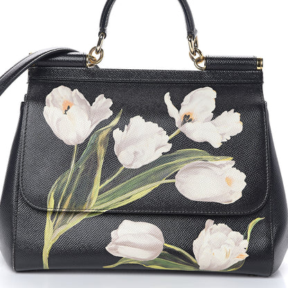 Dolce & Gabbana Dauphine Tulip Print Medium Miss Sicily Satchel Black 6 of 8