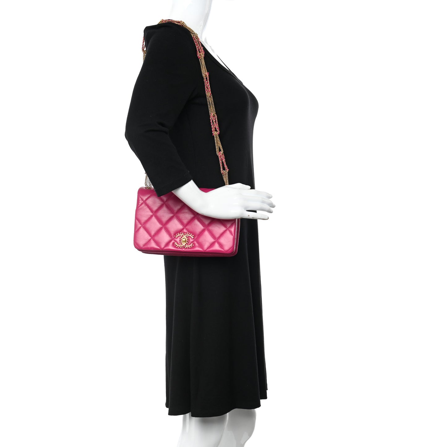Lambskin Quilted On And On Small Chain Flap Fuchsia