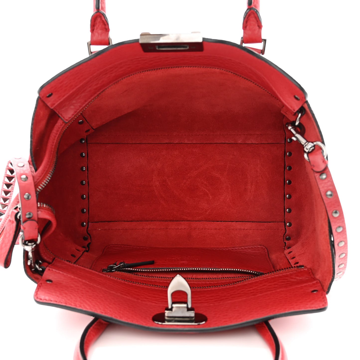 Pebbled Calfskin Small Rockstud Double Handle Tote Red
