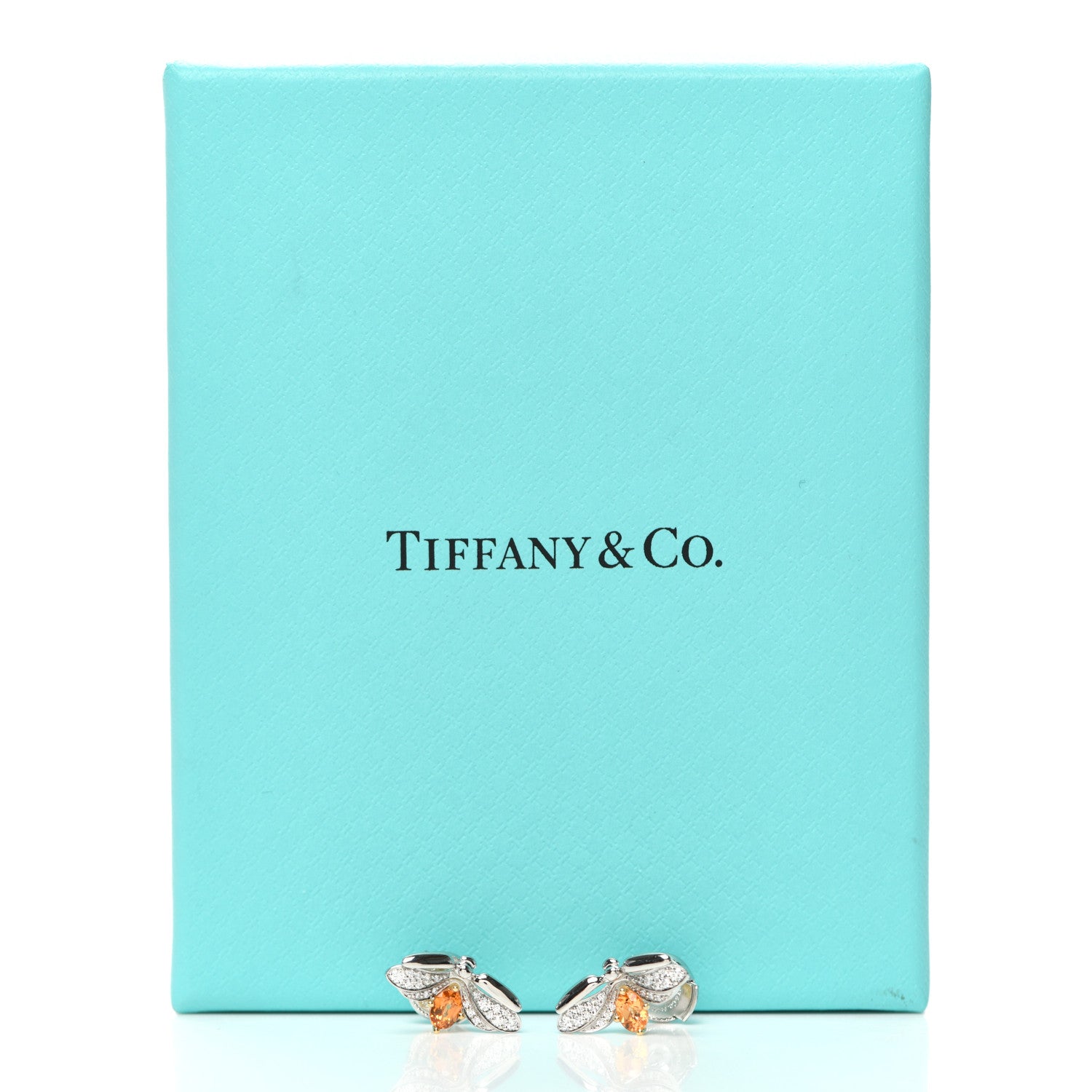 Tiffany Platinum 18K Yellow Gold Diamond Spessartine Paper Flowers Firefly Earrings 6 of 6